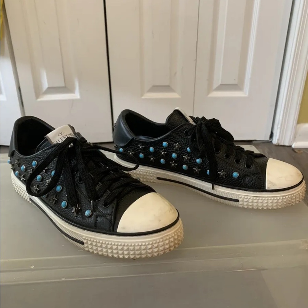 Valentino Garavani Black Leather star studded sneakers